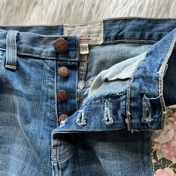 🎯Current/Elliott The Uneven Seamed Original Straight First Love Mixed Jeans - Picture 11 of 14